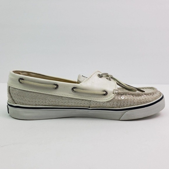 Sperry Top Sider Womens Size 9.5 White Sequin Slip On Casual Boat Shoes 9447160 - Picture 4 of 12